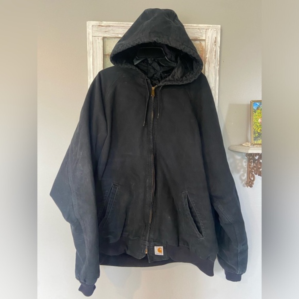 Carhartt 90s USA Hooded Zip Active Jacket Black Size XXL Quilted Lining